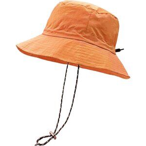 Unisex Orange 100% Polyester Wide Brim Boonie Waterproof Chin Strap Bucket Hat